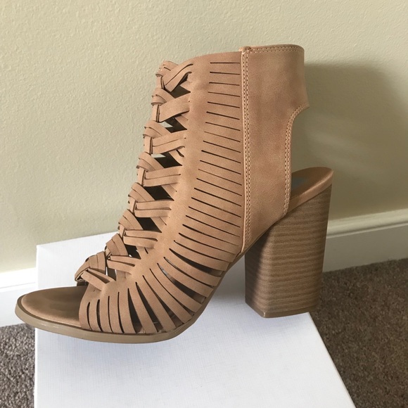 SOLD - Nude Ankle Block Heels - Picture 1 of 4